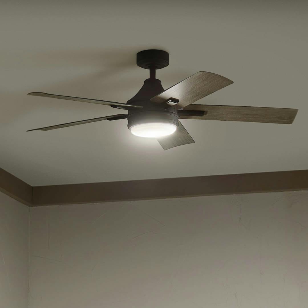 Night time interior with 52" Tide 5 Blade LED Outdoor Ceiling Fan Olde Bronze