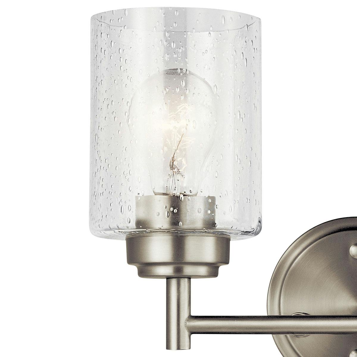Close up view of the Winslow 2 Light Vanity Light Nickel on a white background
