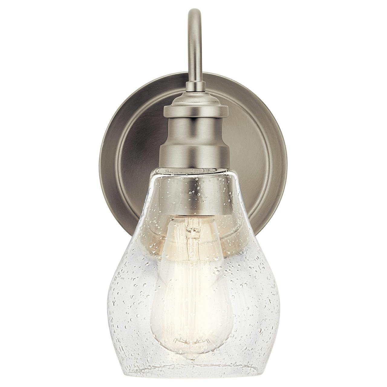 The Greenbrier™ 1 Light Wall Sconce Nickel facing down on a white background
