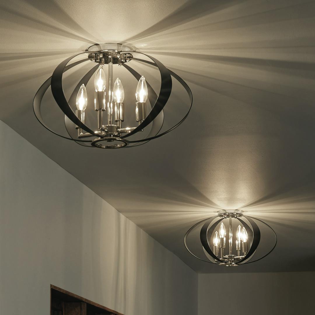 Hallway featuring the Cecil 17.75 Inch 4 Light Oval Flush in Polished Nickel and Black