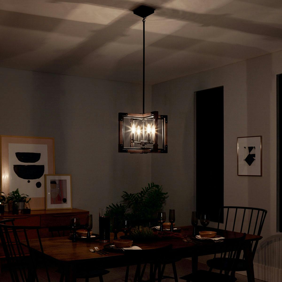 Night time dining room image featuring Marimount chandelier 44046AUB