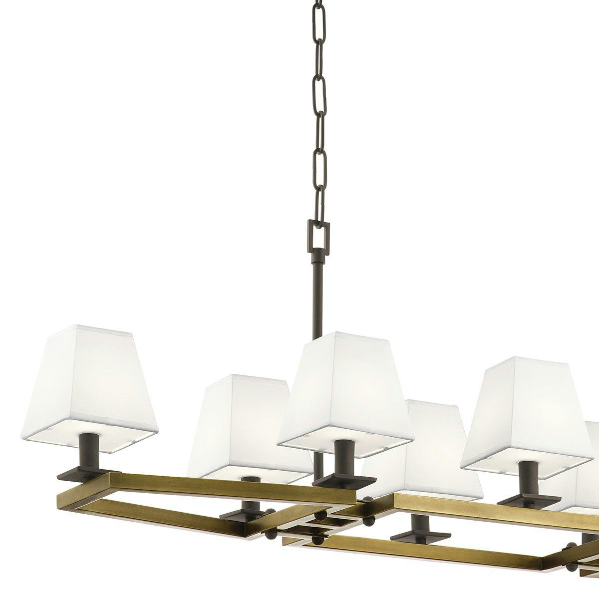 Close up view of the Dancar 48" Linear Chandelier Brass on a white background