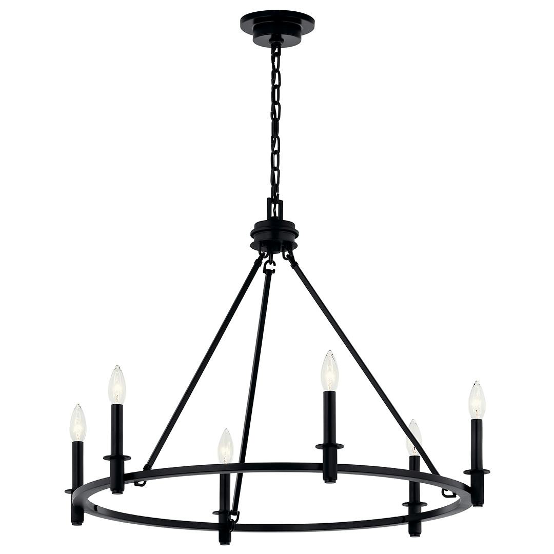 The Carrick 32.25 Inch 6 Light Chandelier in Black on a white background