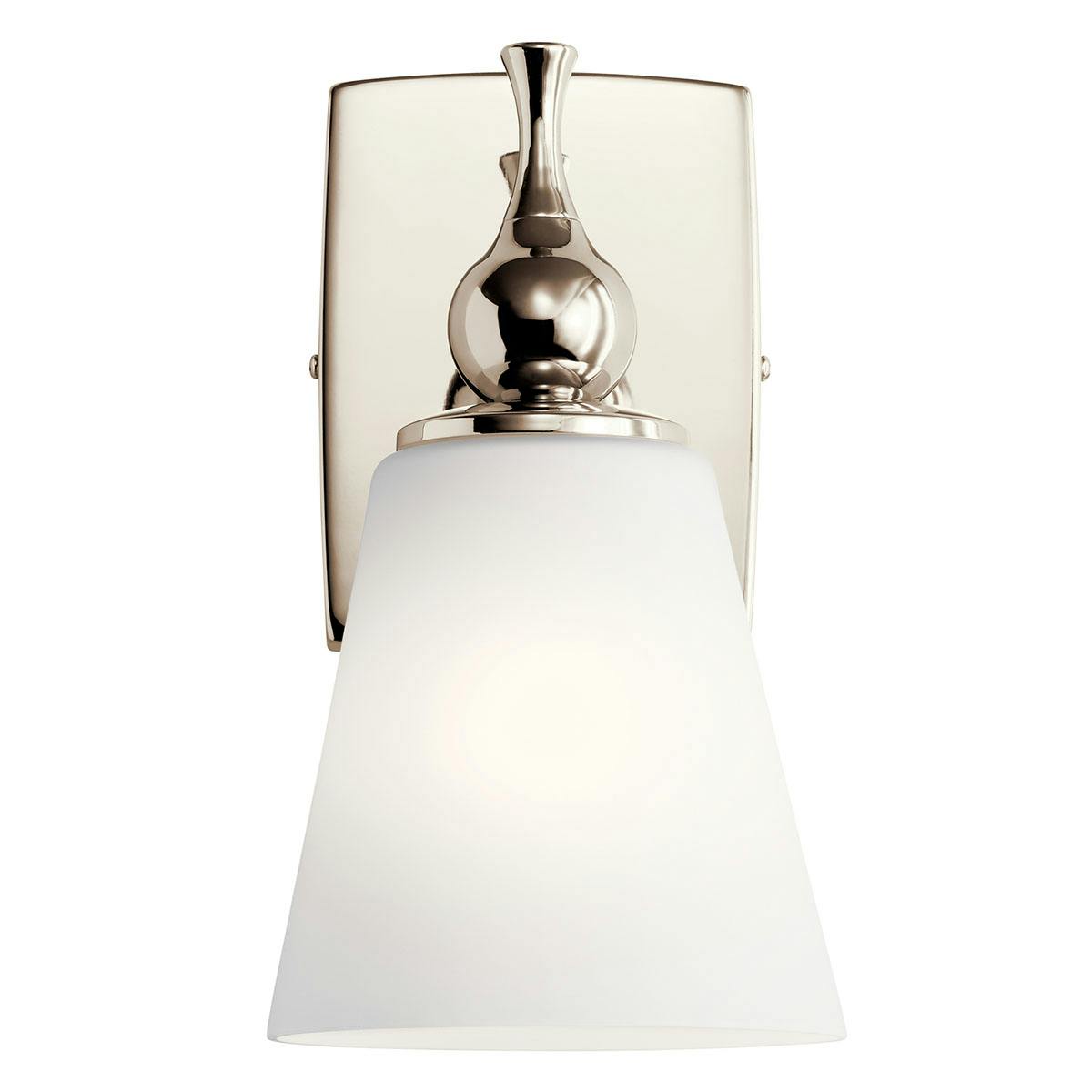 Front view of the Cosabella 1 Light Sconce Polished Nickel on a white background