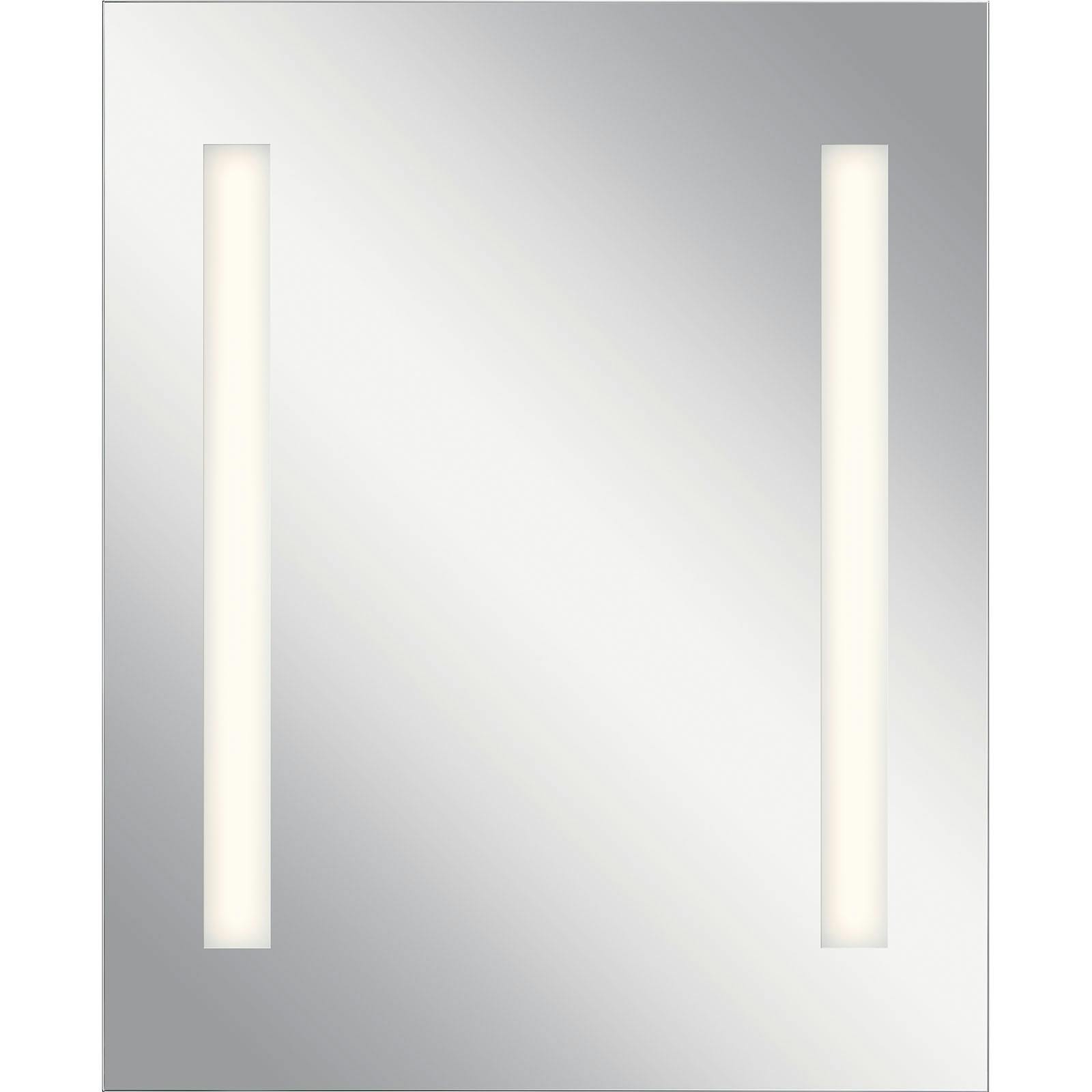 32" x 26" LED Backlit Mirror w/ Soundbar hung vertically on a white background