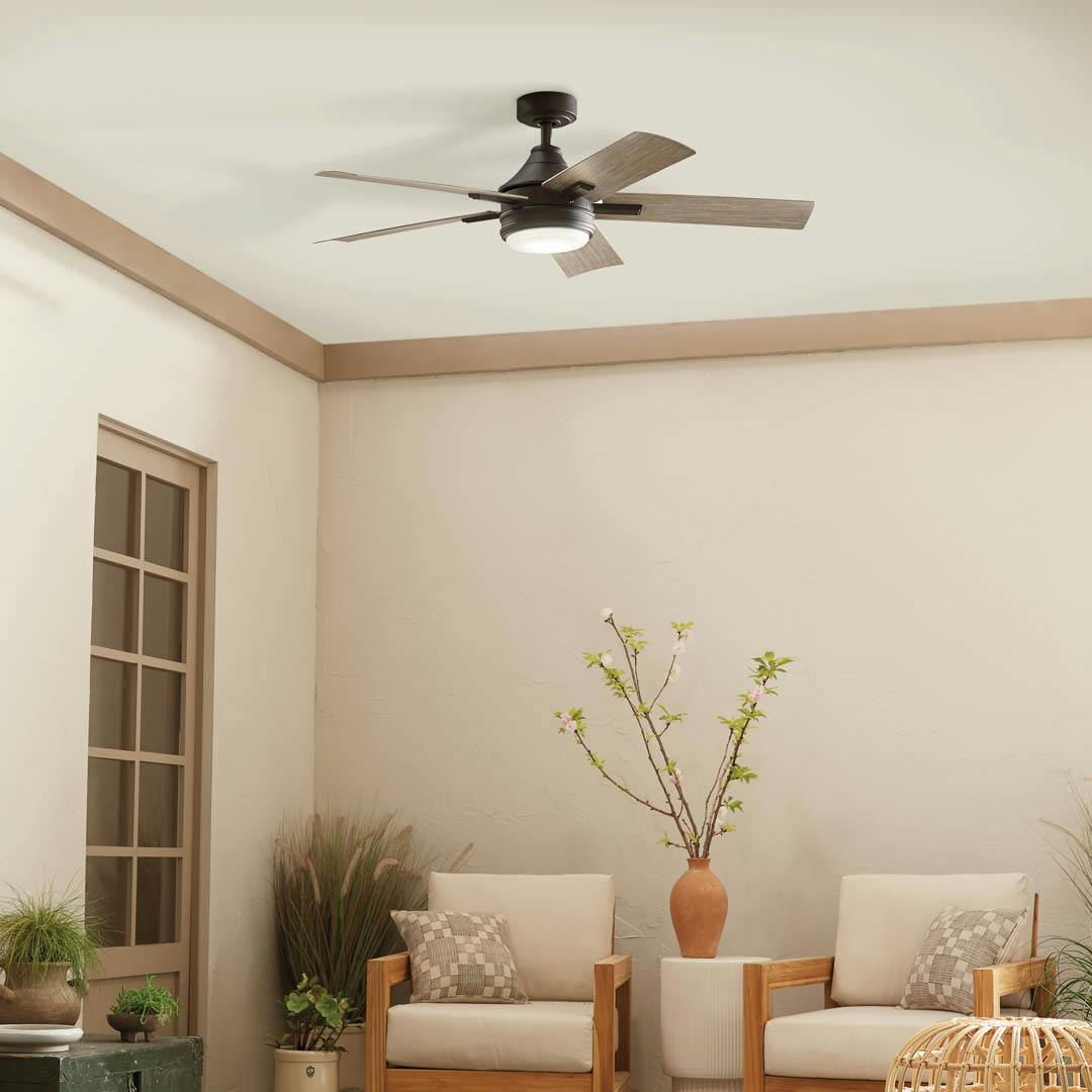 Day time interior with 52" Tide 5 Blade LED Outdoor Ceiling Fan Olde Bronze