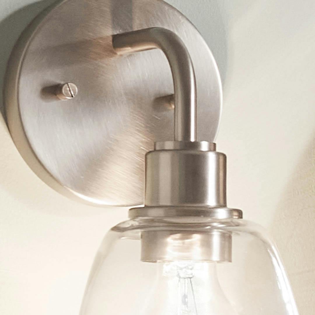 Day time bathroom with Meller 11.25 Inch 1 Light Wall Sconce with Clear Glass in  Brushed Nickel