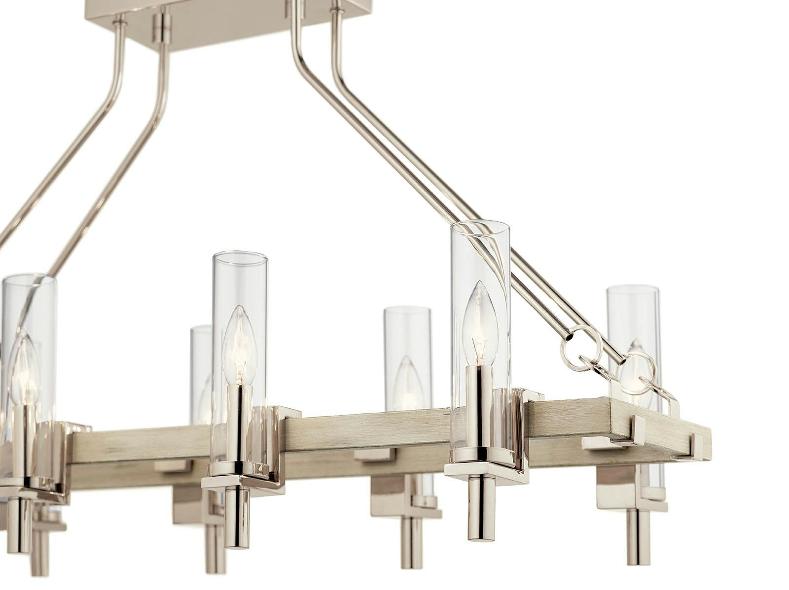 Close up view of the Telan 6 Light Chandelier White Wood on a white background