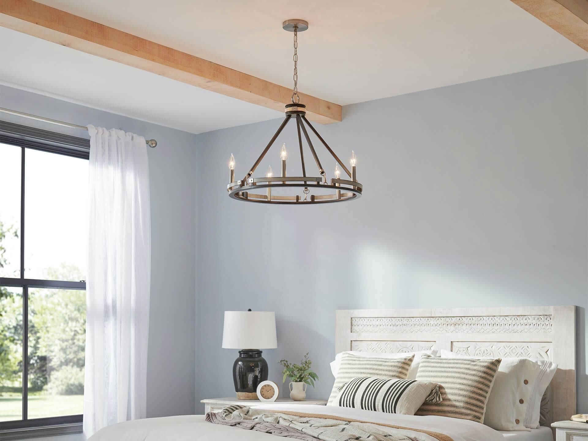 Bedroom with Stetton chandelier