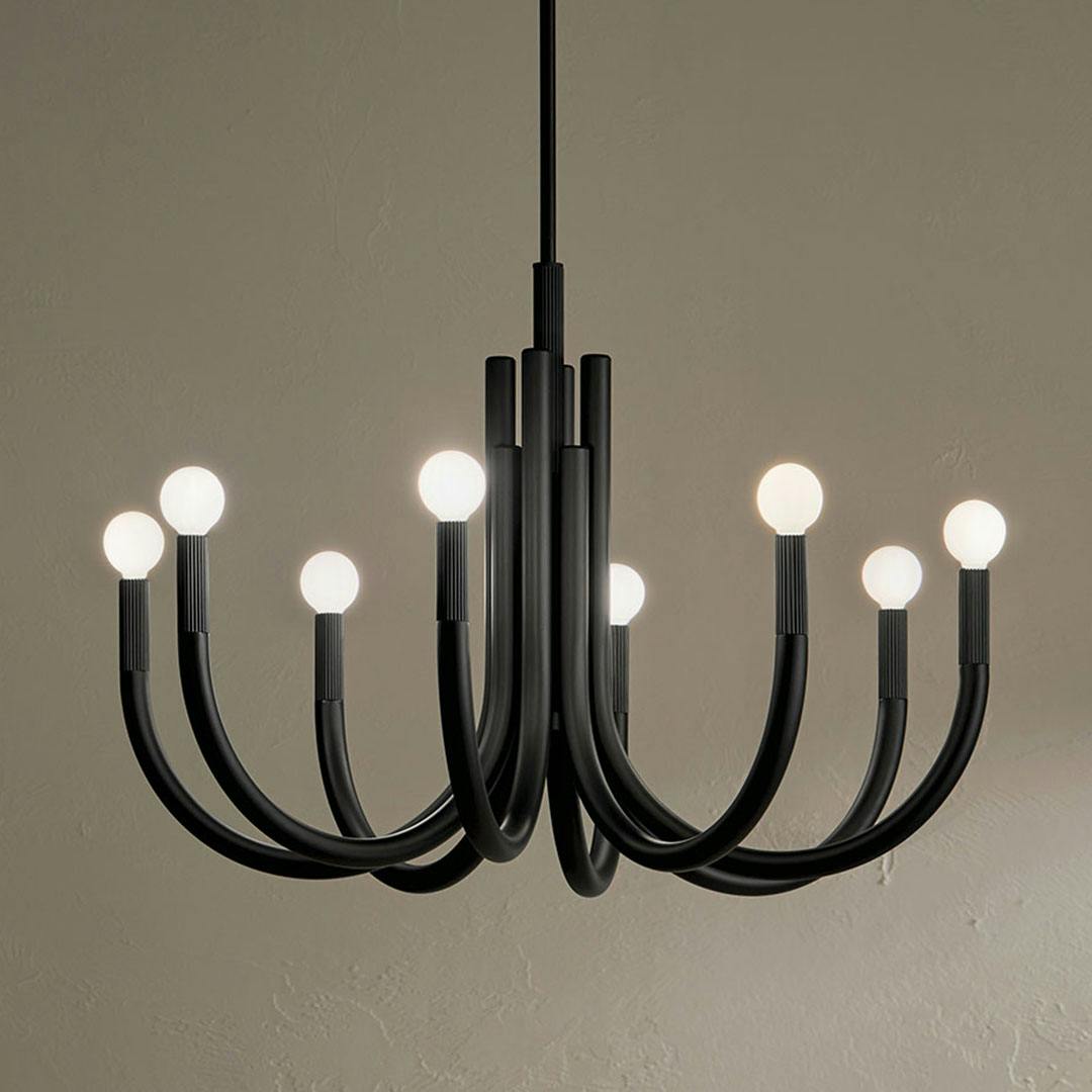 Day time dining room with the Odensa 29.25 Inch 8 Light Chandelier in Black