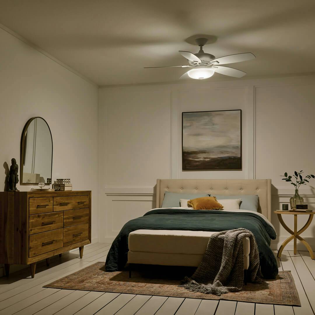 Night time bedroom with the Canfield Pro LED 52" Fan Matte White