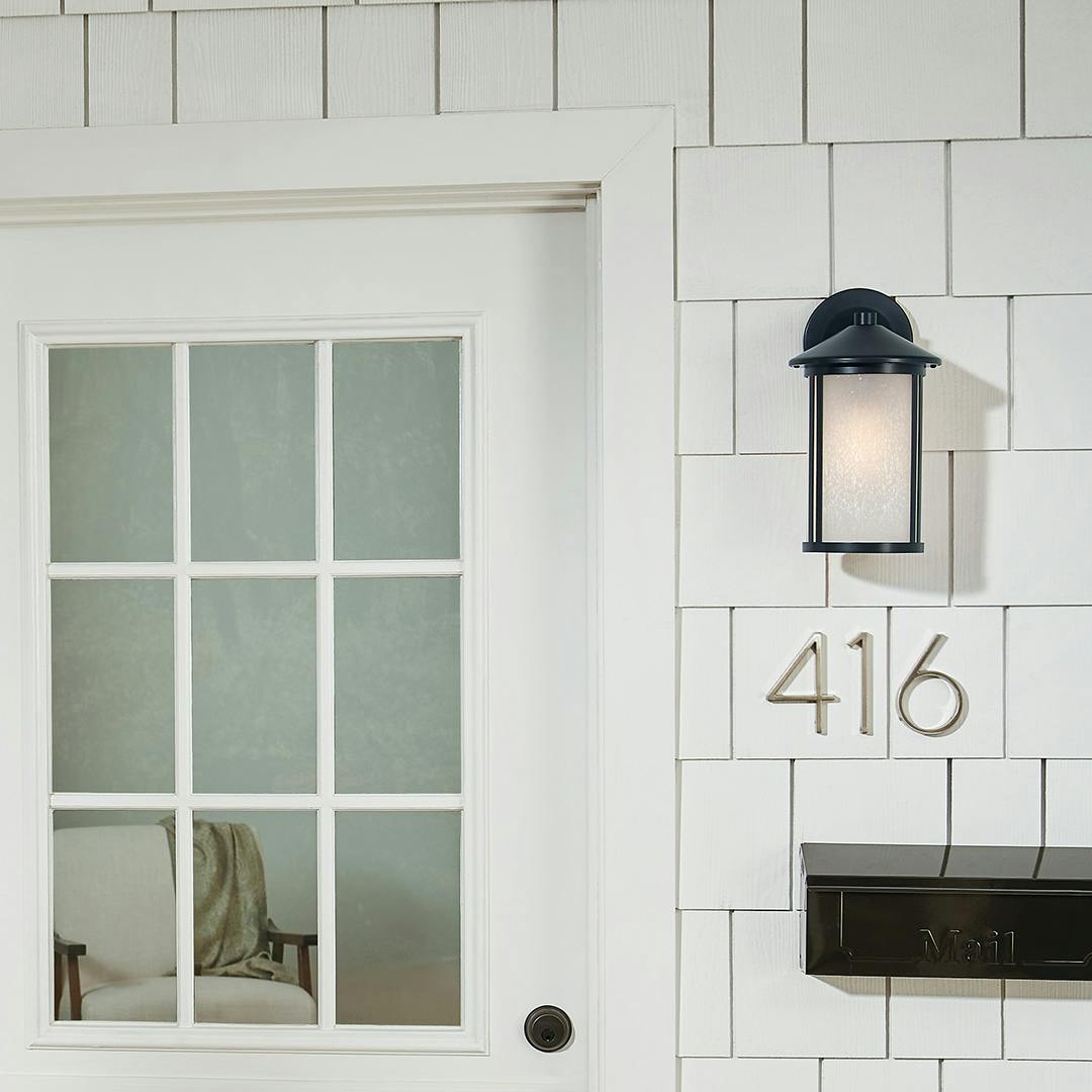 Day time Exterior with Lombard 12.7" 1 Light Wall Light Black
