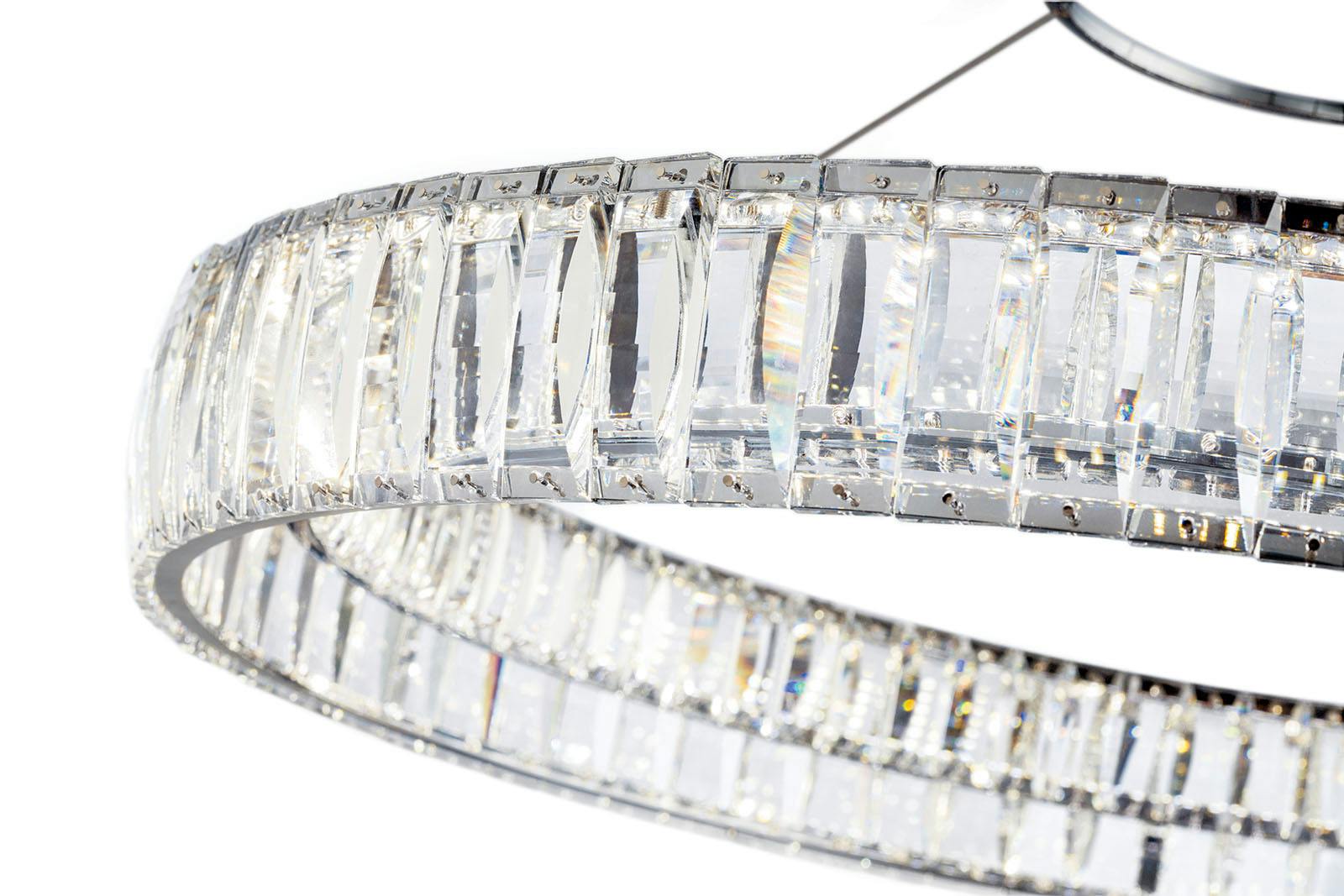 Close up view of the Annette 25.5" LED Crystal Pendant Chrome on a white background