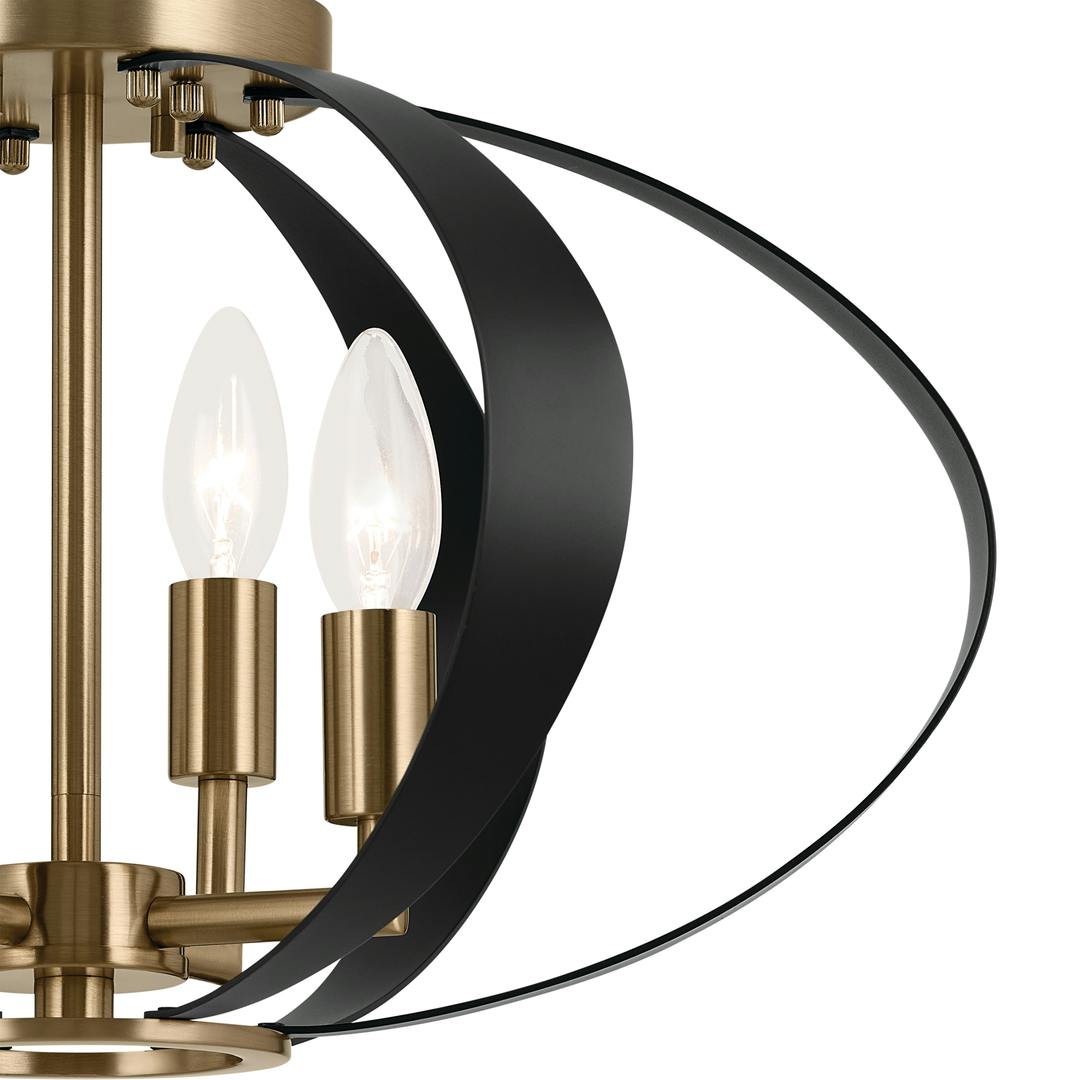 Close up view of the Cecil 17.75 Inch 4 Light Oval Flush Mount in Champagne Bronze and Black on a white background