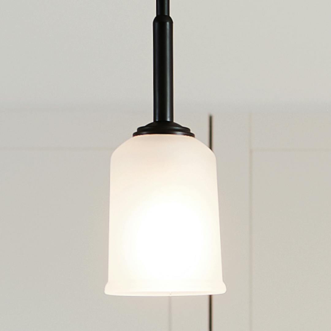 Day time kitchen with Shailene 11.25 inch 1 Light Mini Pendant with Satin Etched Glass in Black