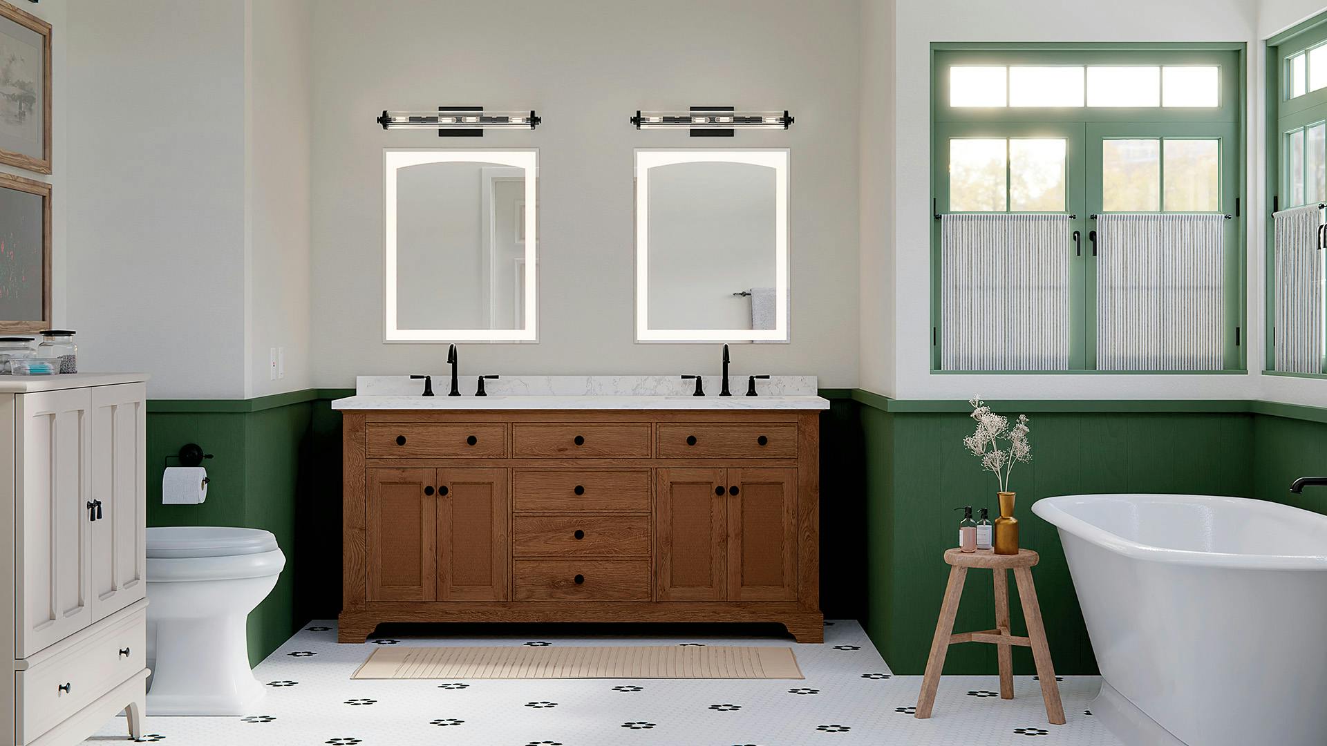 Bathroom with black Industrial vanity lights Azores 