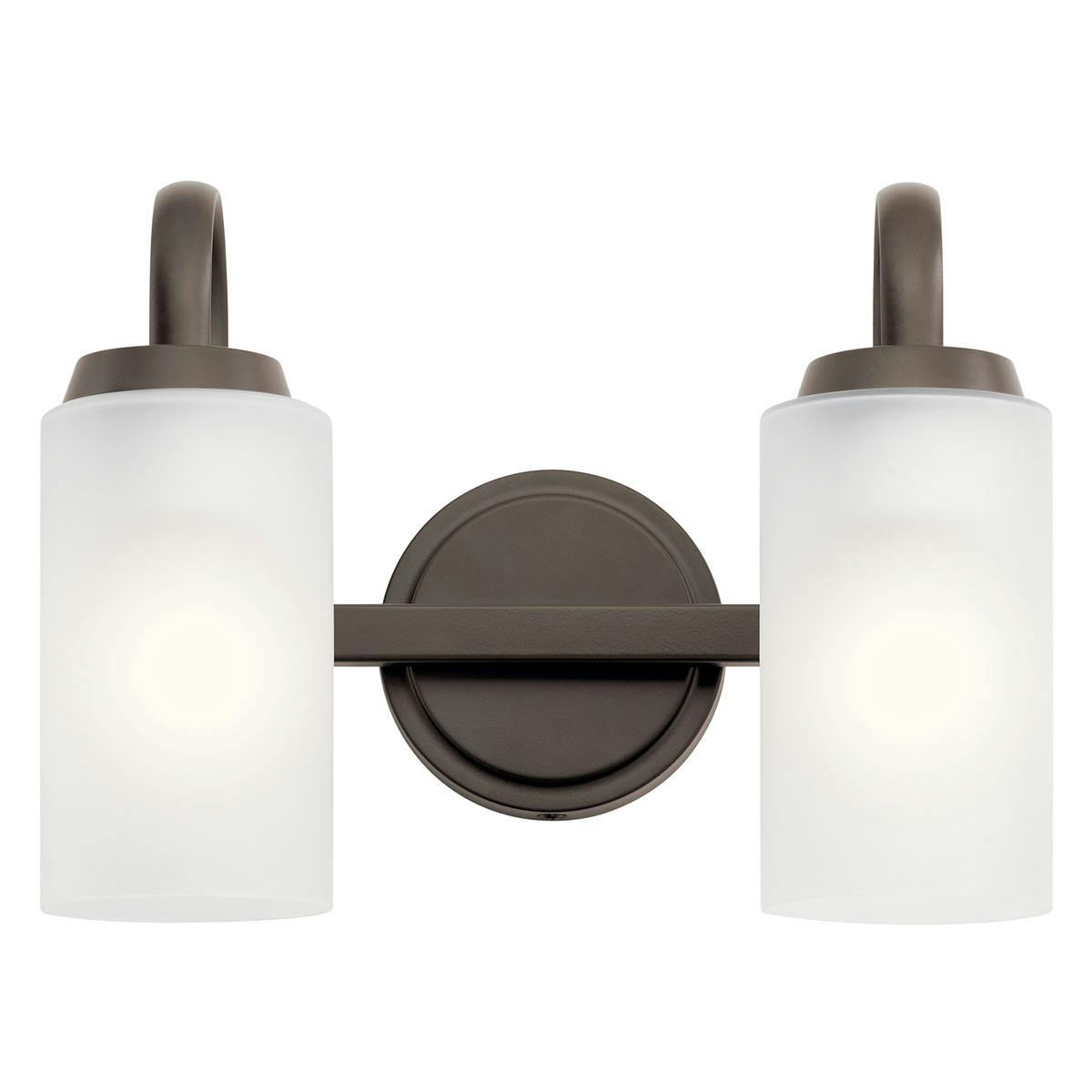 Front view of the Kennewick 2 Light Bath Light Olde Bronze on a white background
