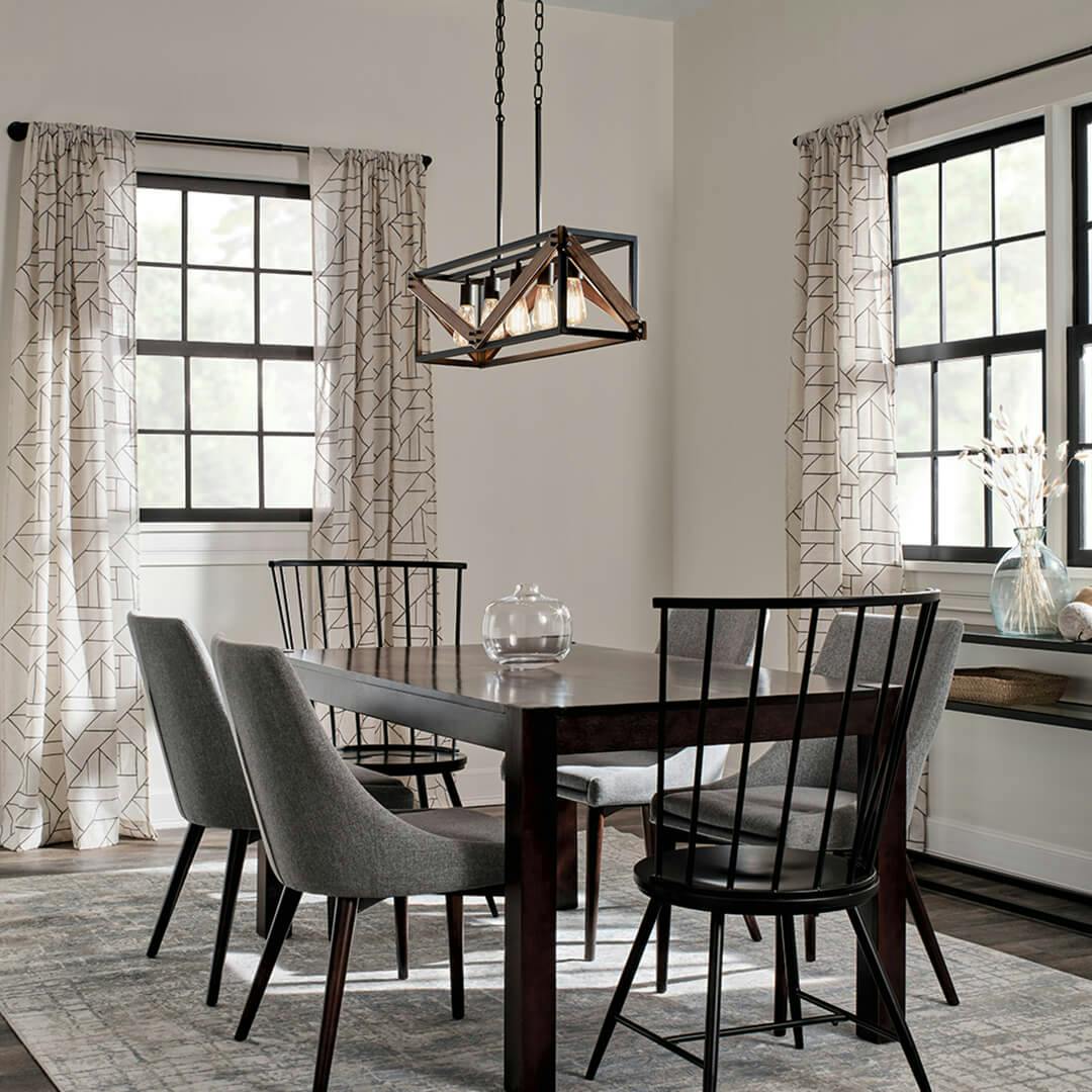 Day time dining room with Barrington5 Light Linear Chandelier Black