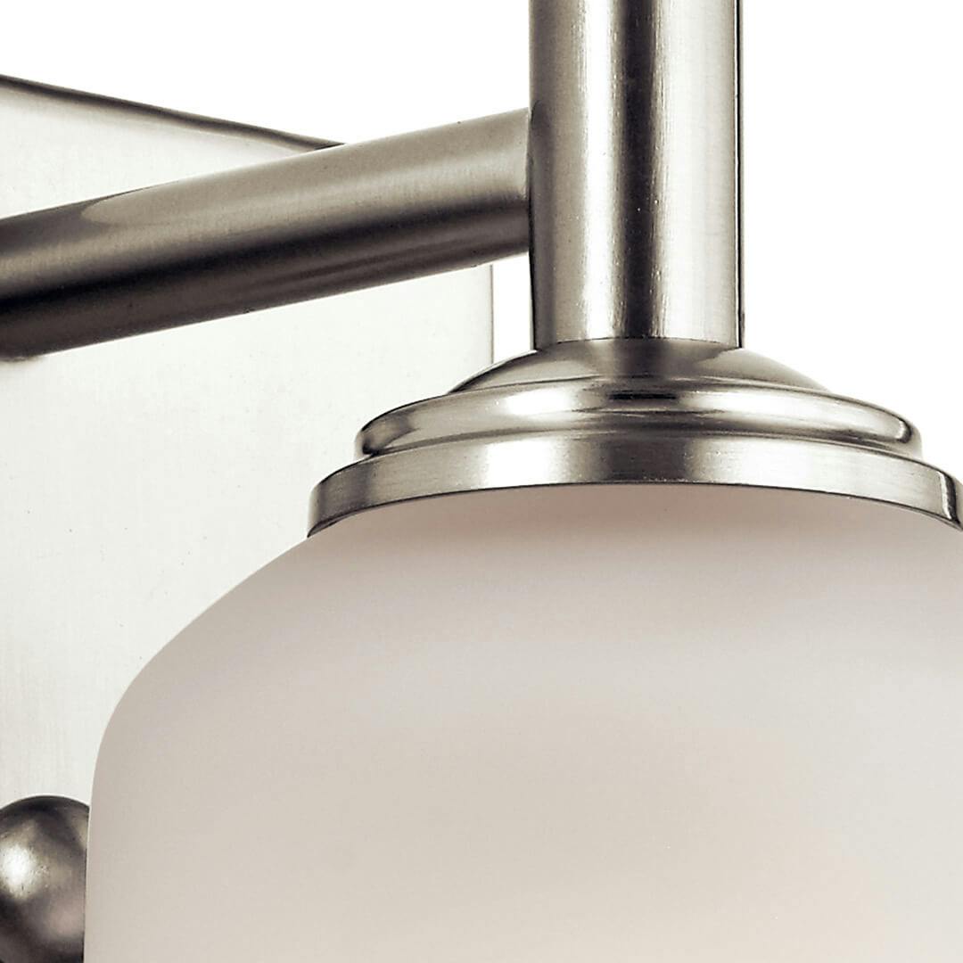 The Shailene 1 Light Sconce Brushed Nickel facing down on a white background