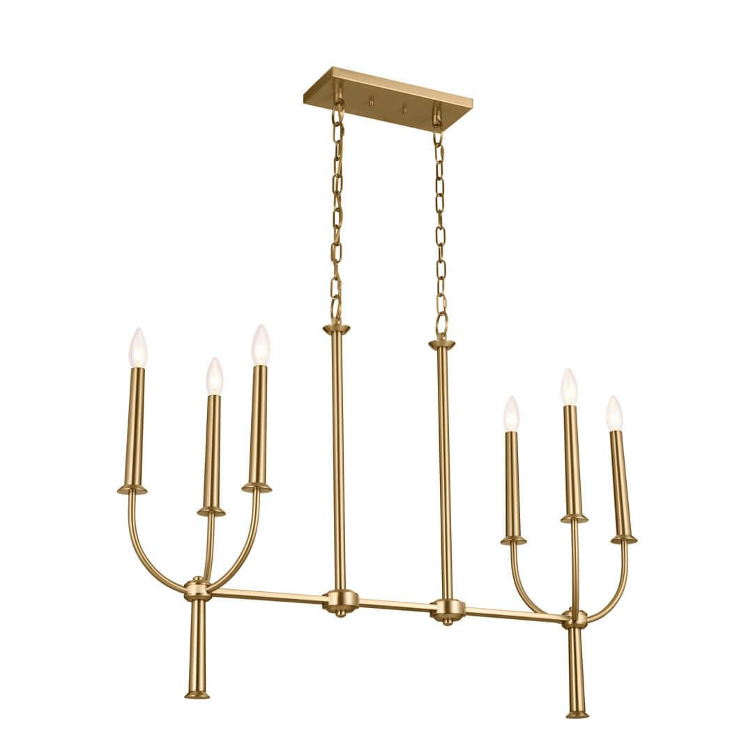 Florence 40" 6 Light Linear Chandelier Brushed Natural Brass on a white background