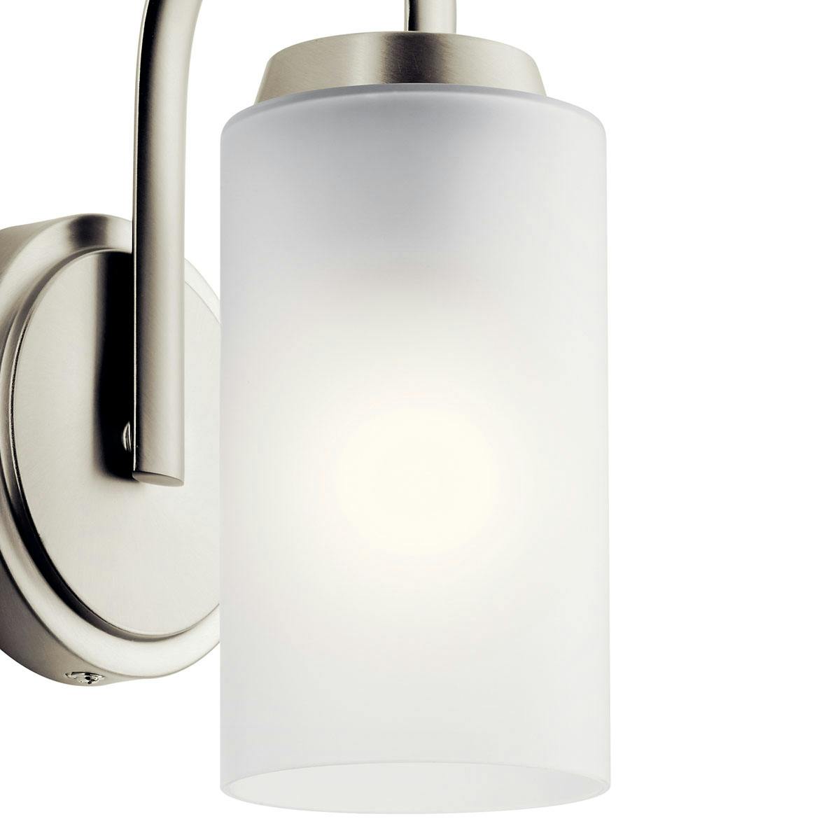 Close up view of the Kennewick 1 Light Sconce Nickel on a white background