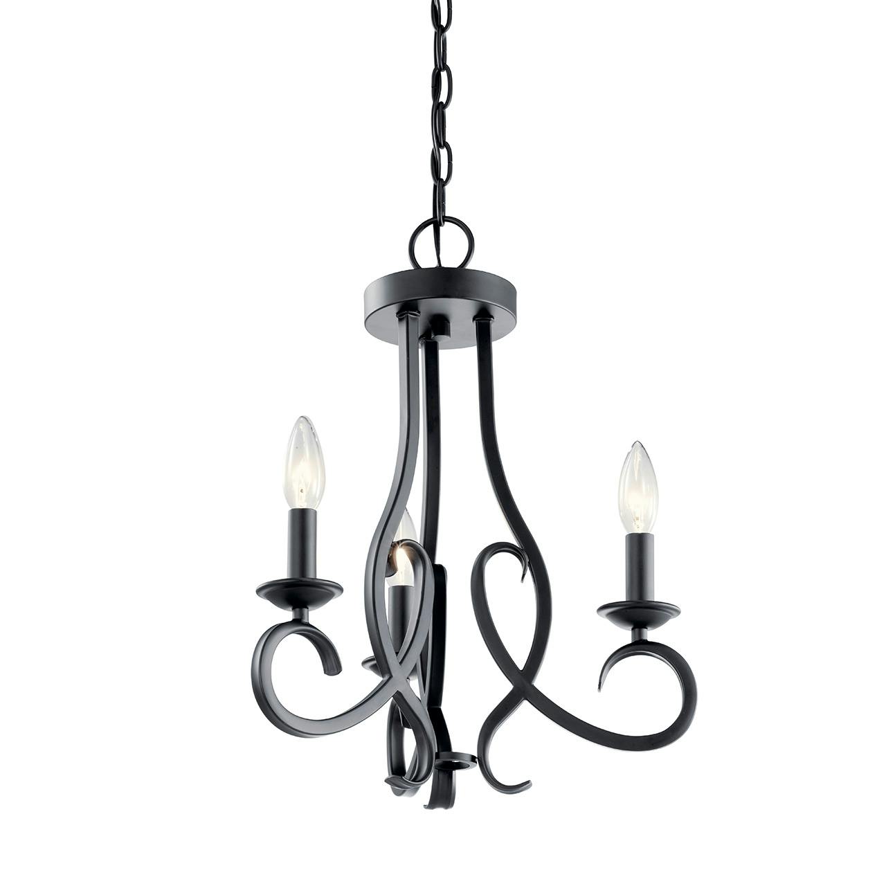 Ania 3 Light Convertible Chandelier Black without the canopy on a white background