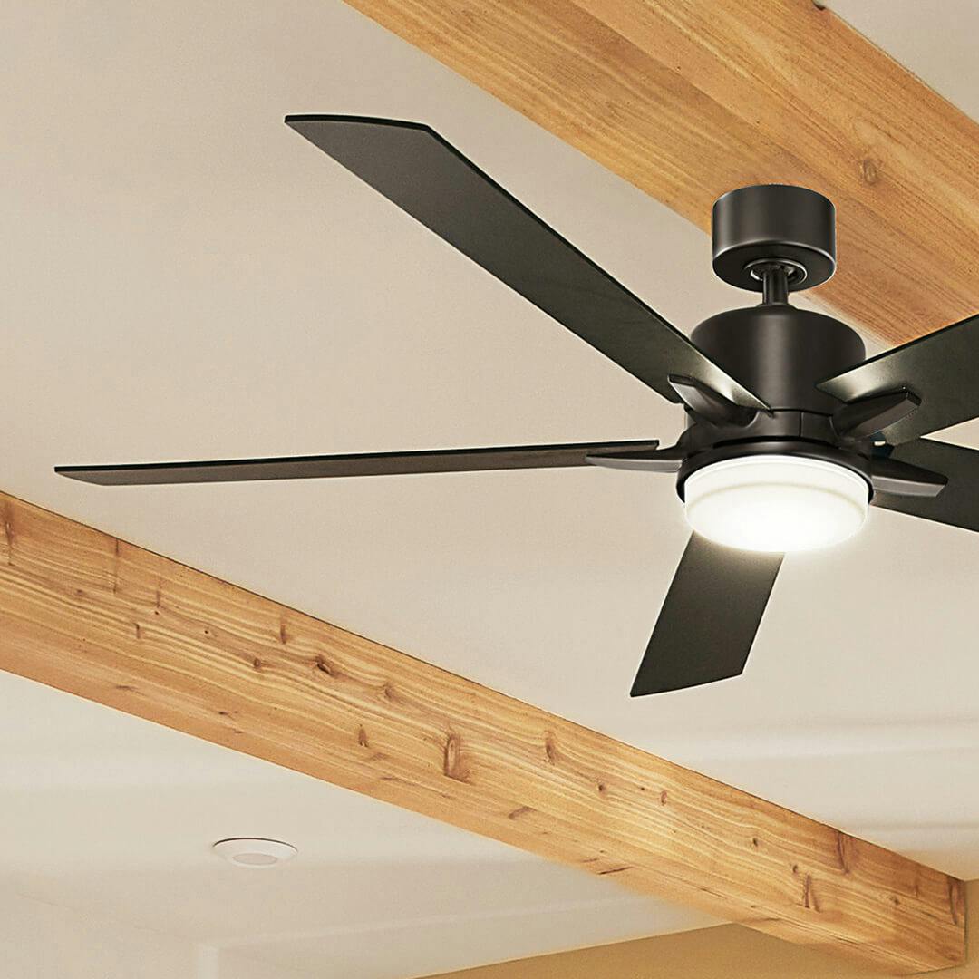 Living room with 60" Lucian Elite XL Ceiling Fan Satin Black