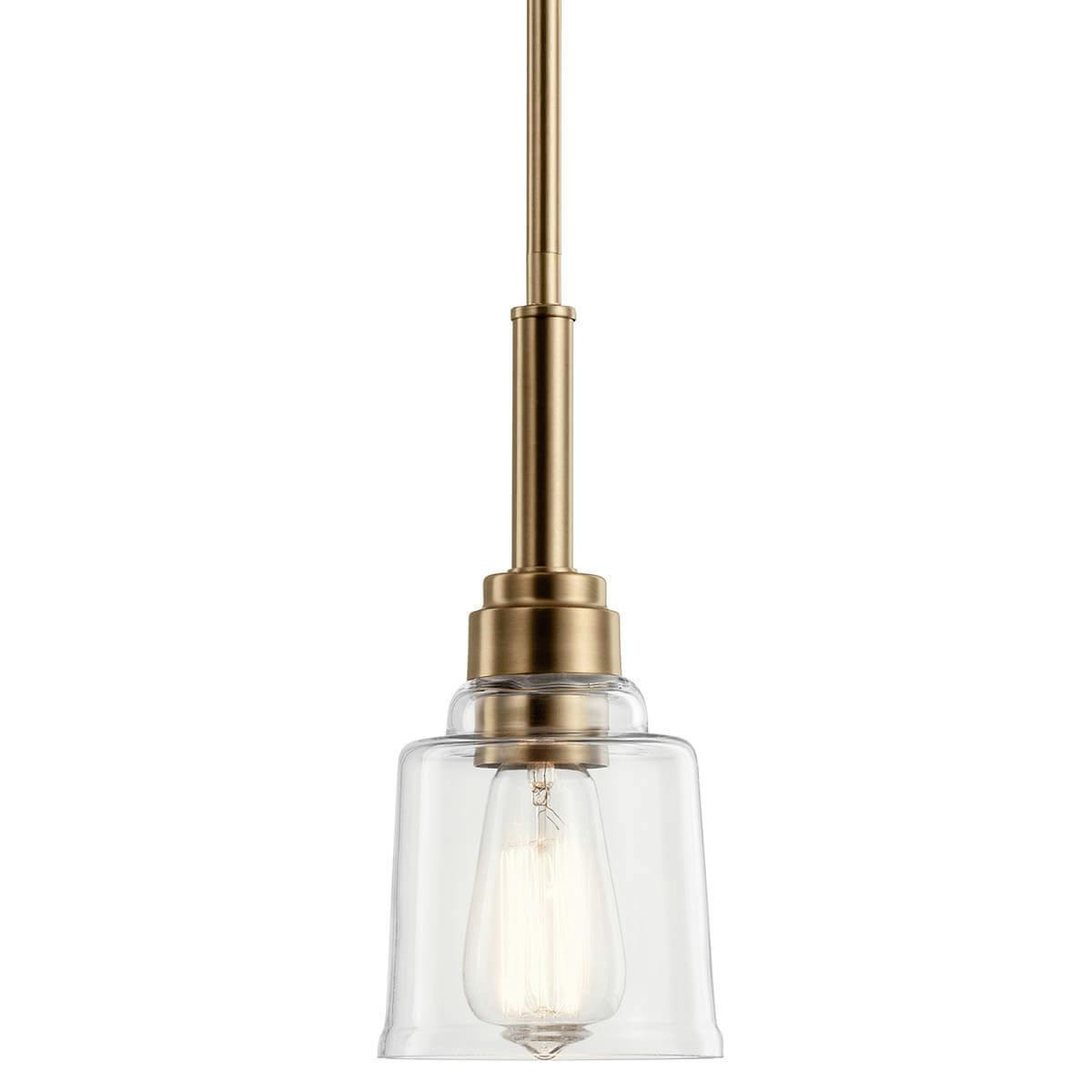 Aivian™ 5" 1 Light Mini Pendant with Clear Glass Weathered Brass on a white background