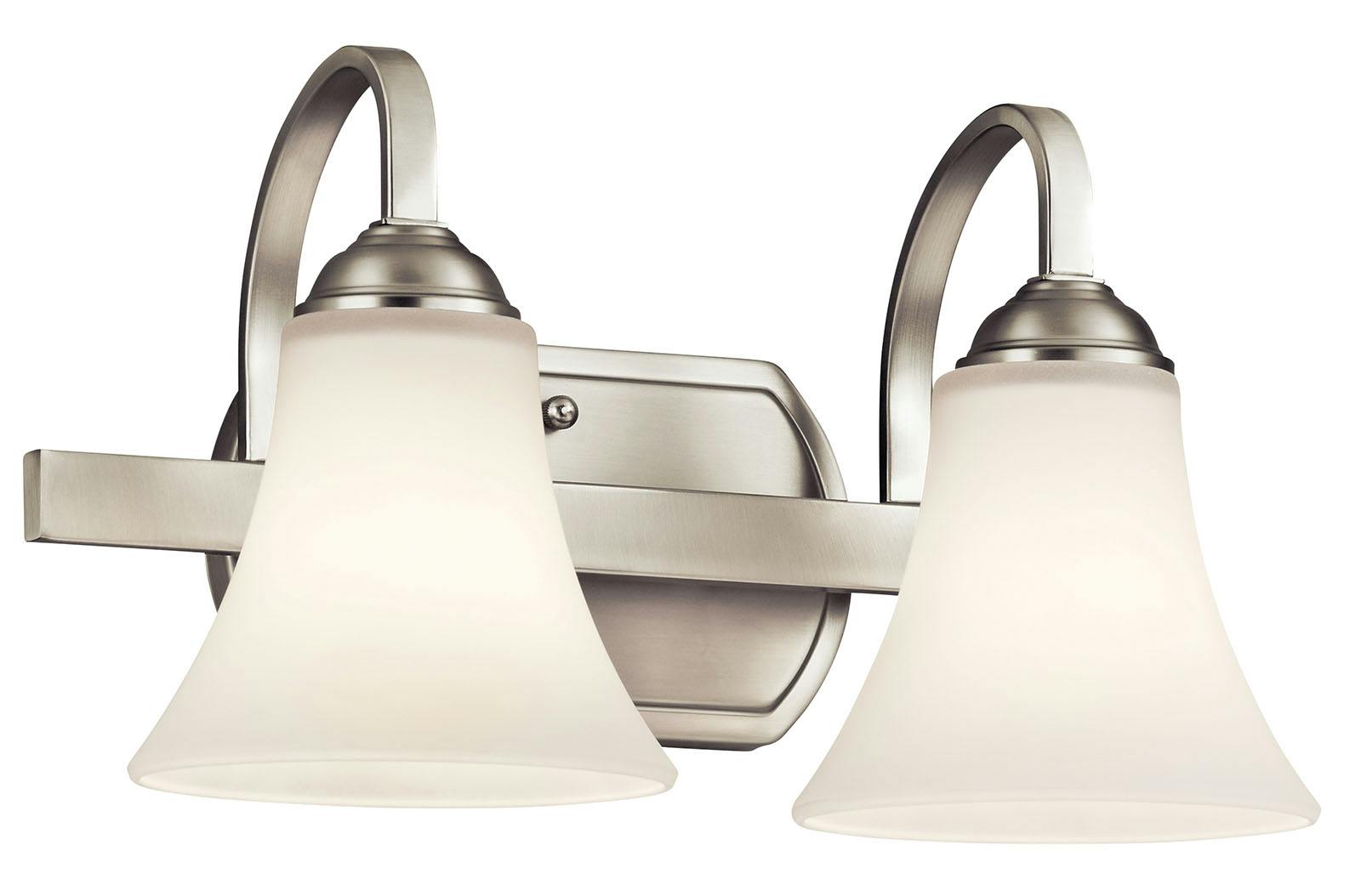 Keiran 14" 2 Light Vanity Light in Nickel on a white background