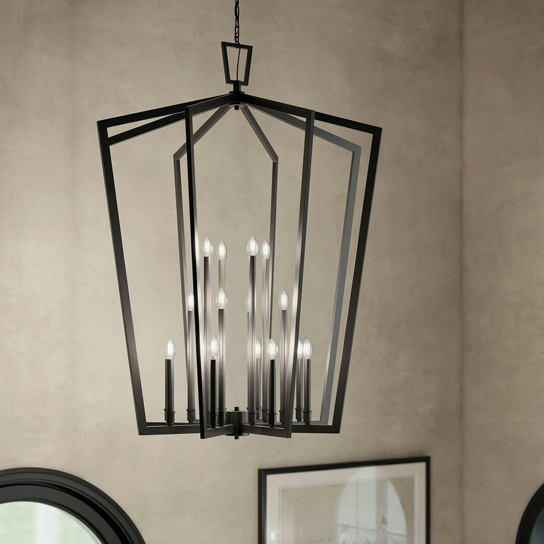 Foyer in day light with the Abbotswell 49 Inch 16 Light Foyer Pendant in Black