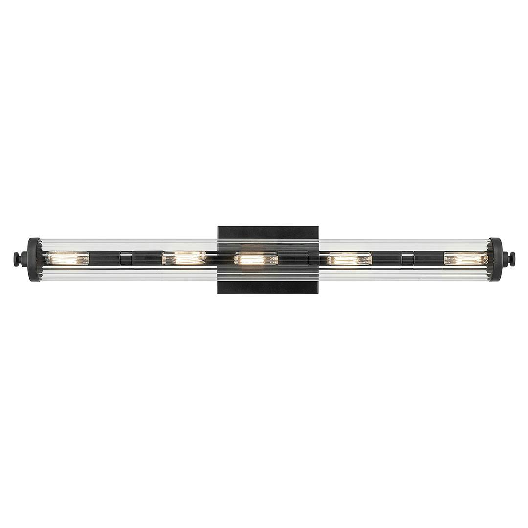 Front view of the Azores 32"5-Light  Linear Vanity Light in Black on a white background