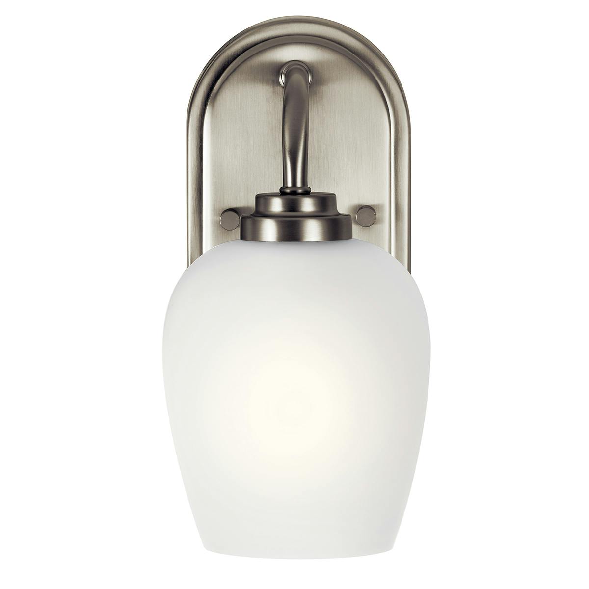 The Valserrano 10" Sconce Glass Nickel facing down on a white background