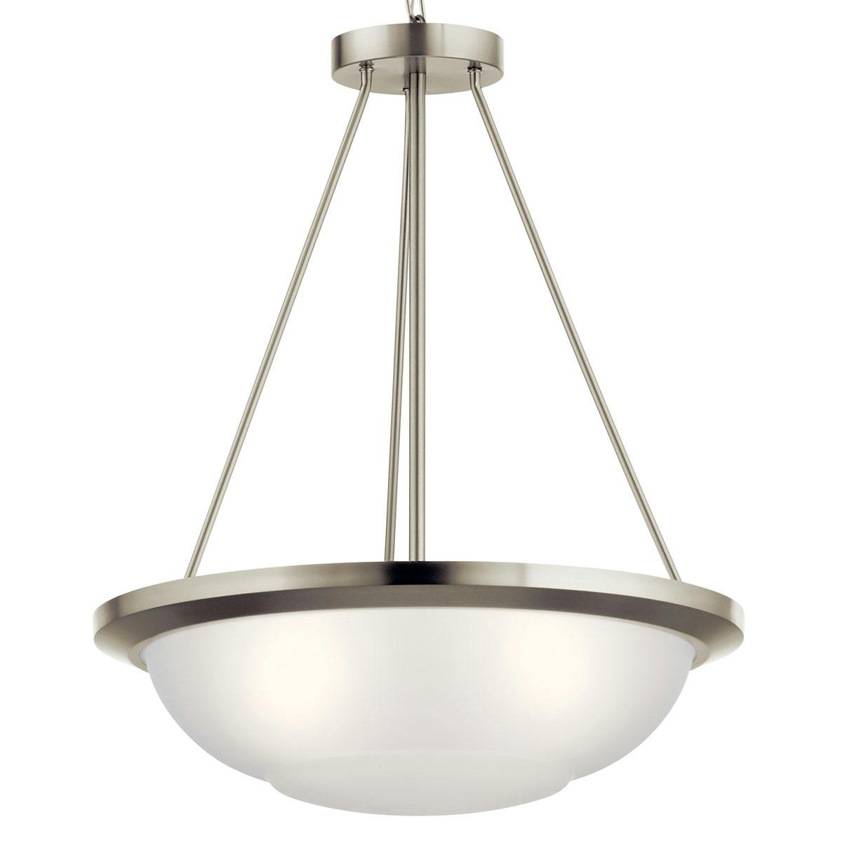 Close up view of the Ritson 3 Light Inverted Pendant Nickel on a white background
