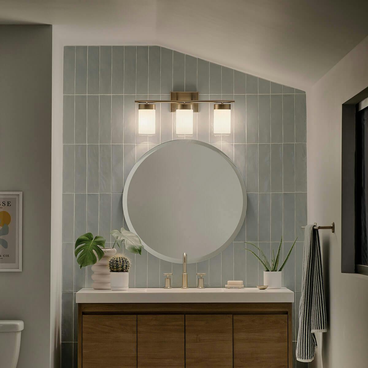 Night time Bathroom image featuring Ciona vanity light 55112BNB