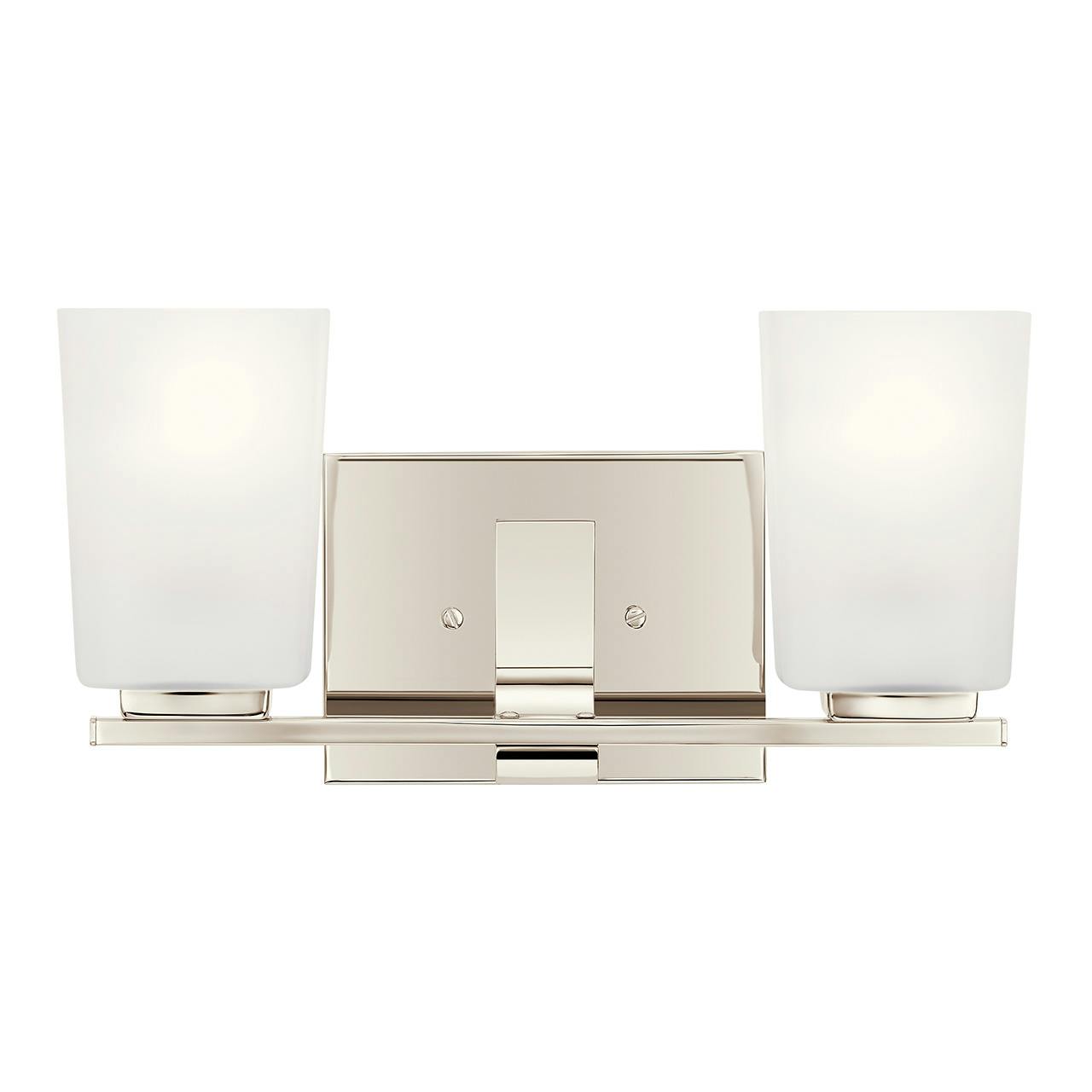 The Roehm 2 Light Vanity Light Nickel facing up on a white background