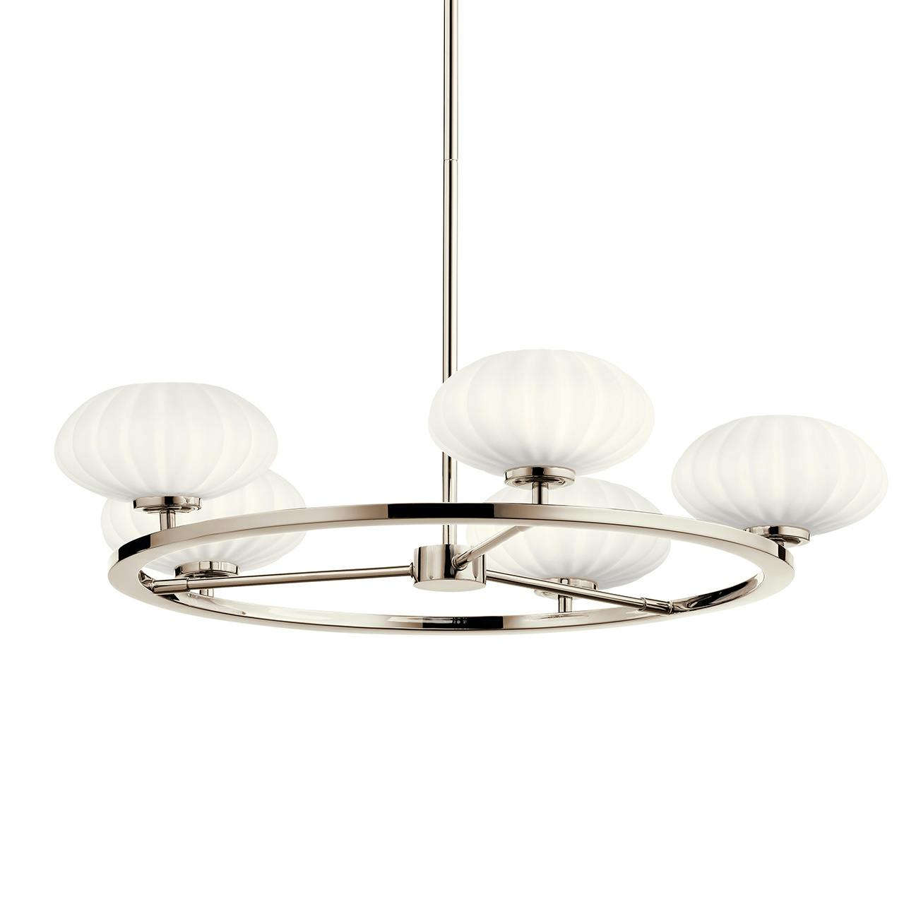 Pim 40" 5 Light Round Chandelier Nickel without the canopy on a white background