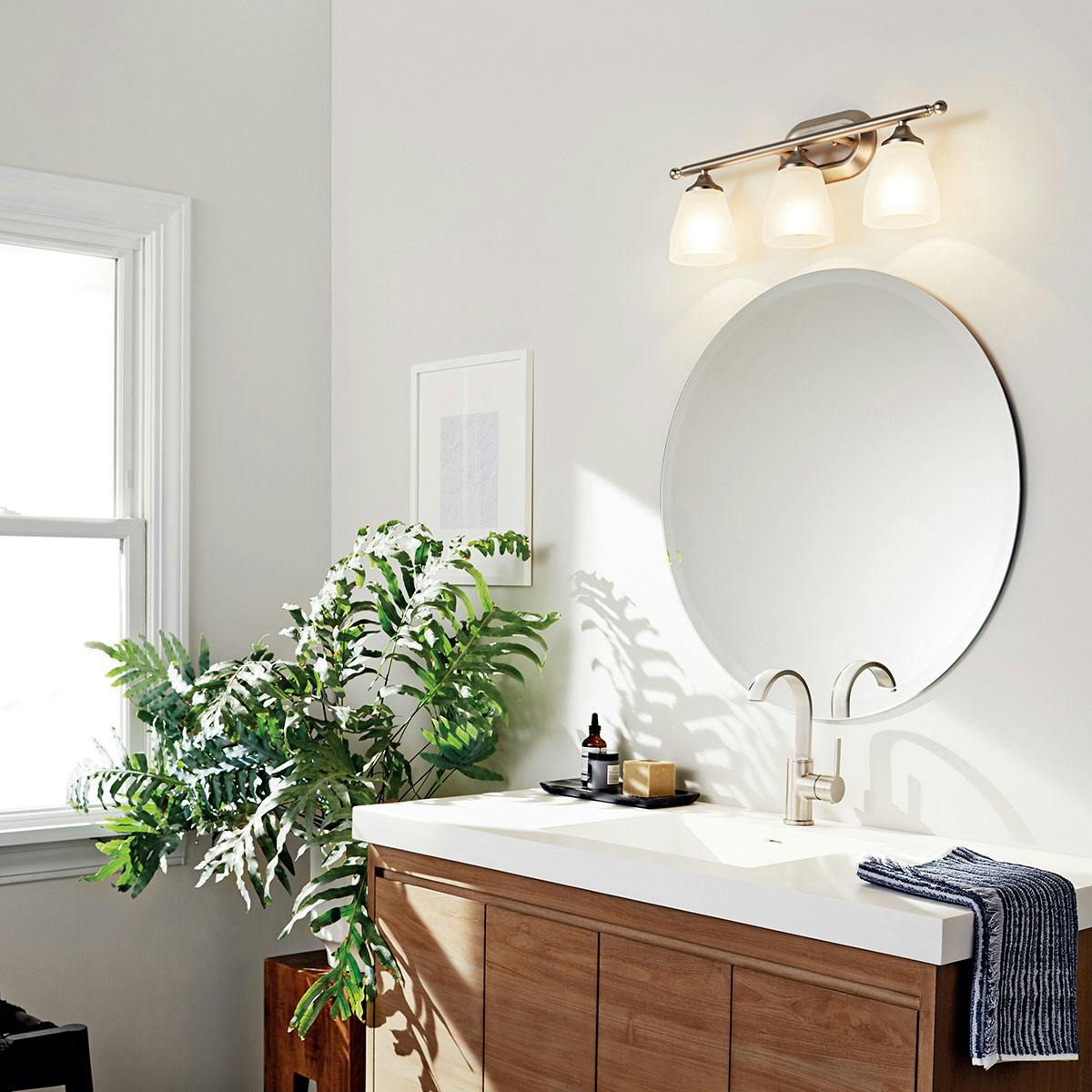 Day time Bathroom featuring Ansonia vanity light 5448NI