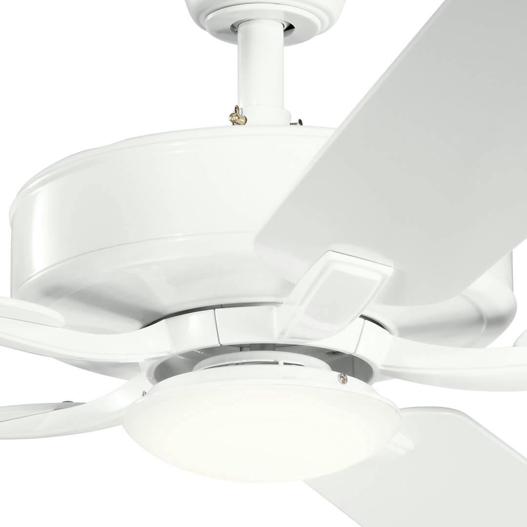 Close up of 52" White LED Basics Pro Designer Fan on a white background