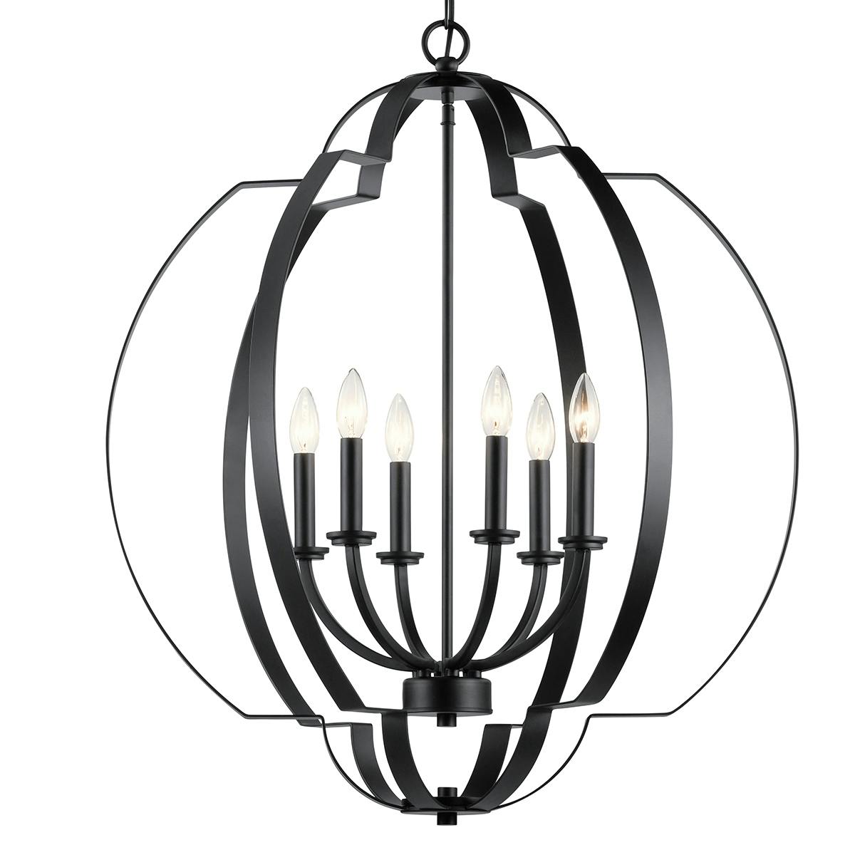 Close up view of the Voleta 27.75" 6 Light Chandelier Black on a white background