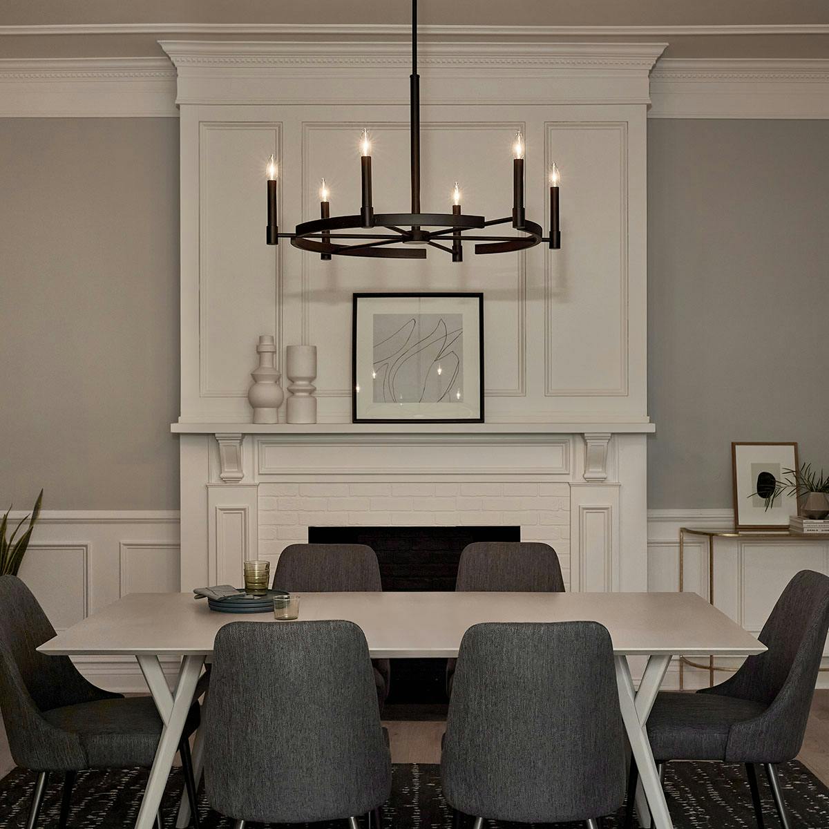 Night time Dining Room image featuring Tolani chandelier 52427BK
