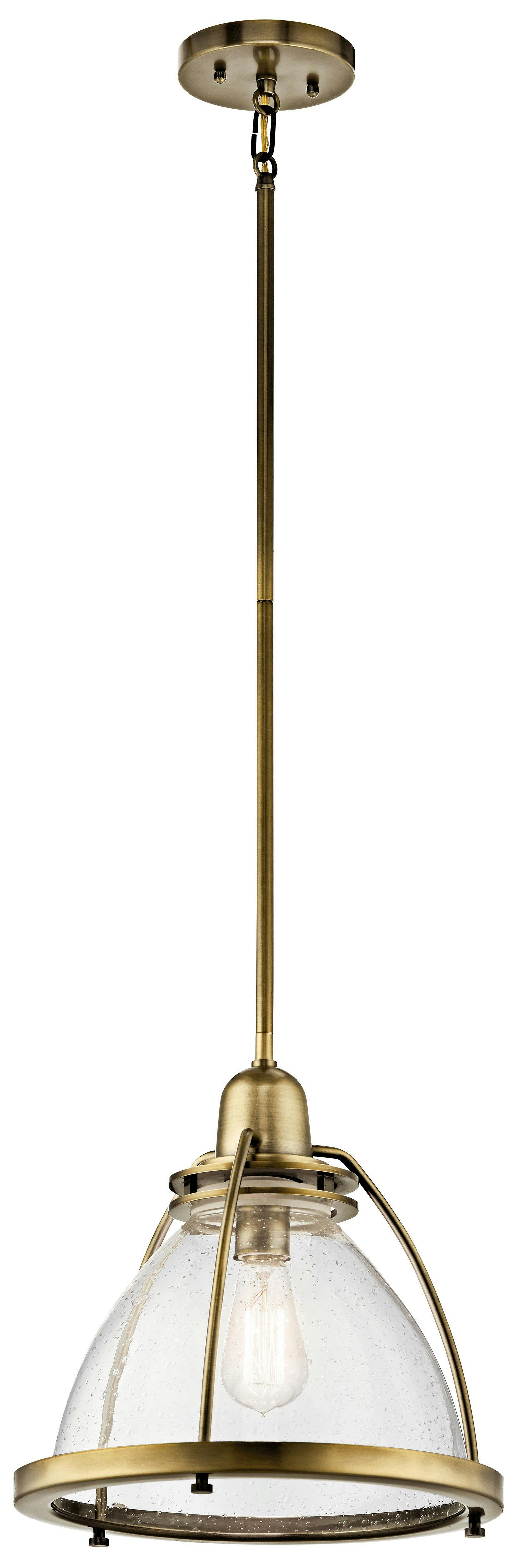 Silberne 13.25" 1 Light Pendant in Brass on a white background