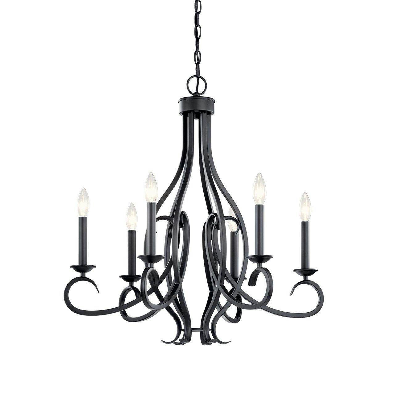 Ania 6 Light Chandelier in Black without the canopy on a white background