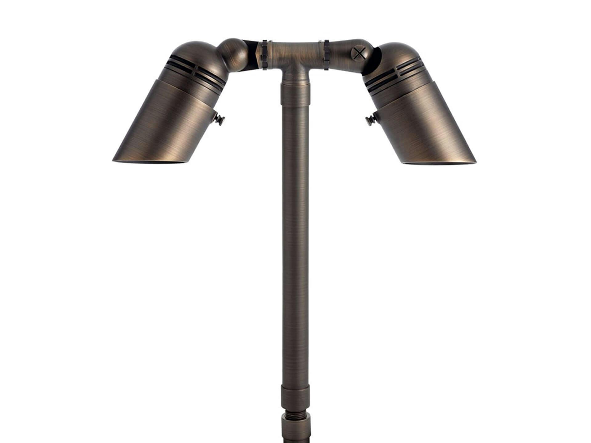 A two fixture mount with LED lights on each side, all in centennial brass