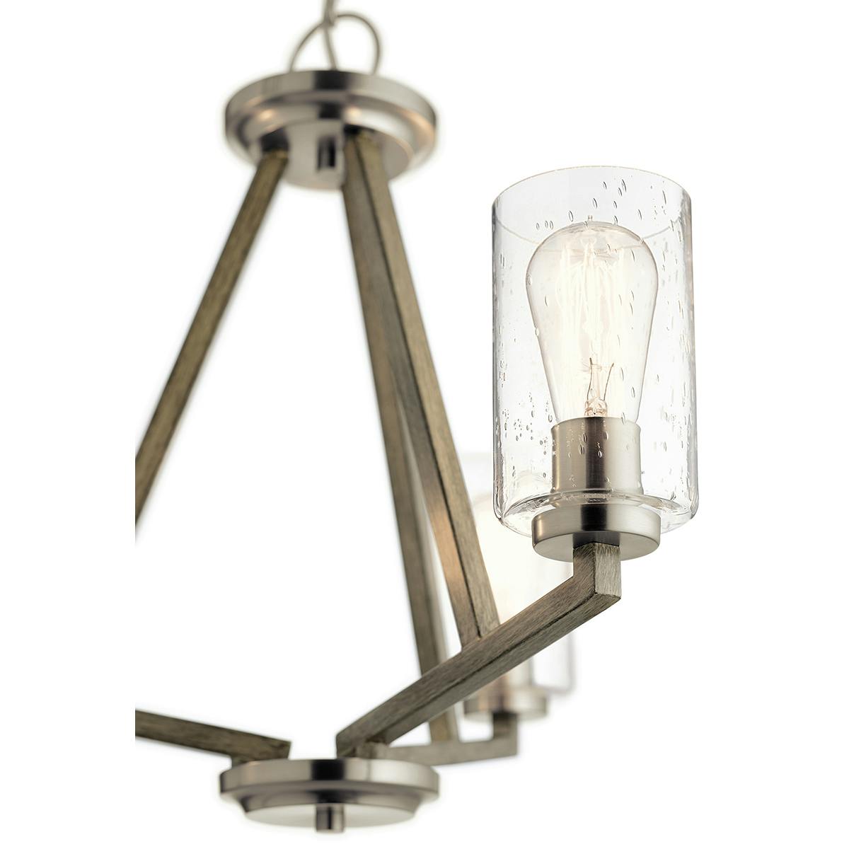 Close up view of the Deryn 3 Light Pendant Antique Grey on a white background