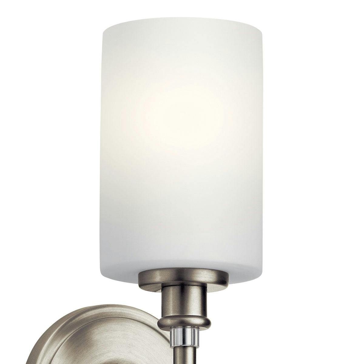 Close up view of the Joelson 1 Light Sconce Brushed Nickel on a white background