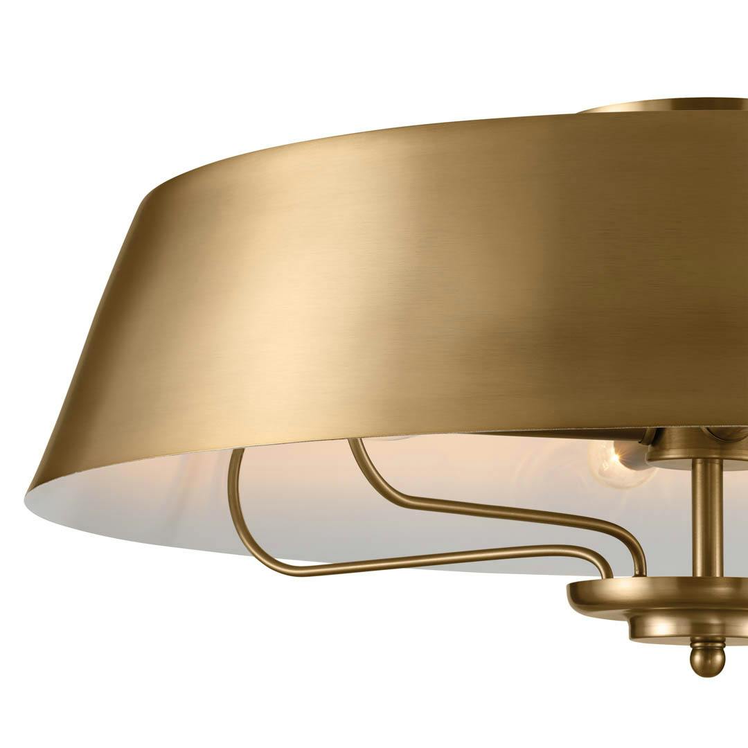 Close up of Luella 22" 4 Light Pendant Brushed Natural Brass as a semi flush on a white background