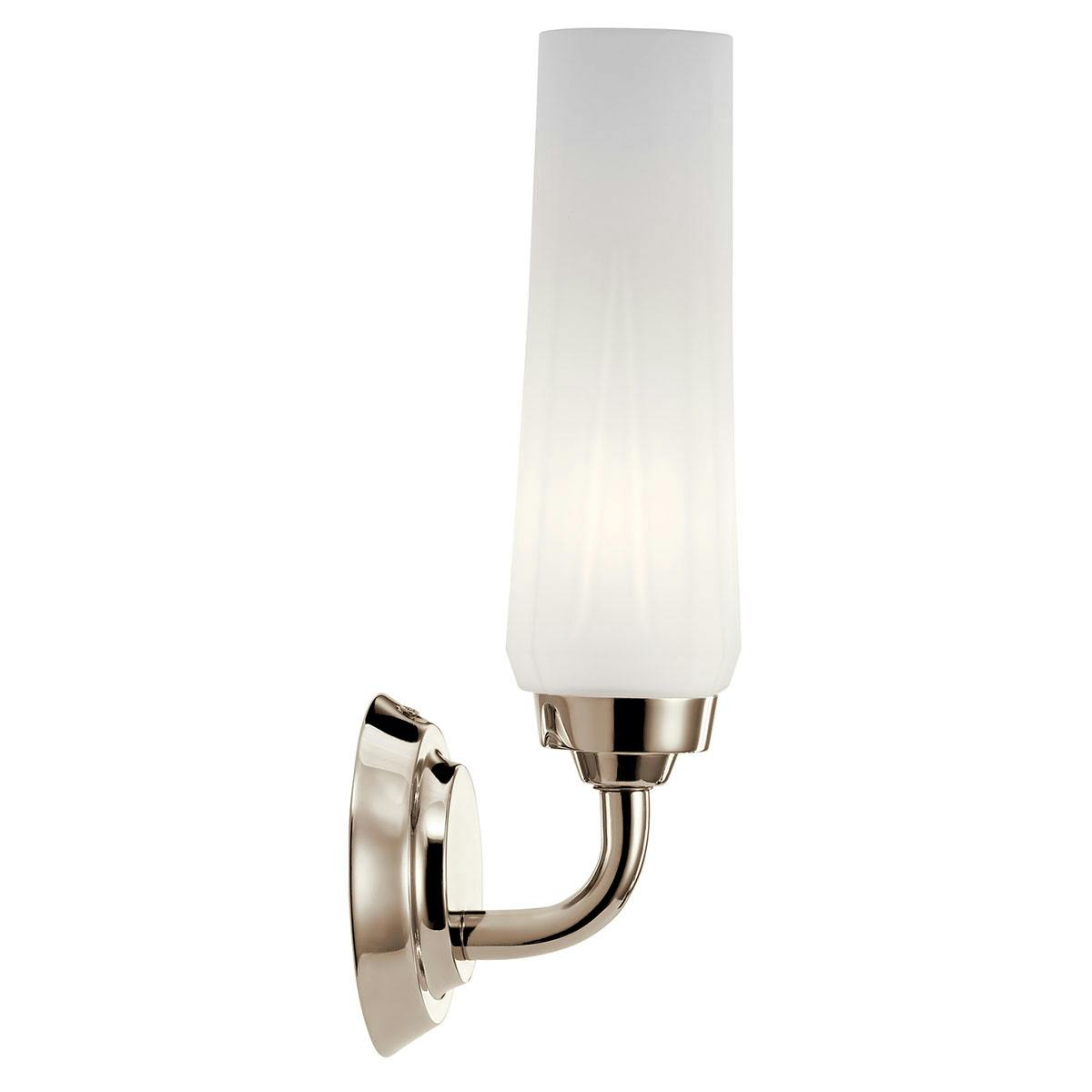 Profile view of the Truby 1 Light Wall Sconce Polished Nickel on a white background