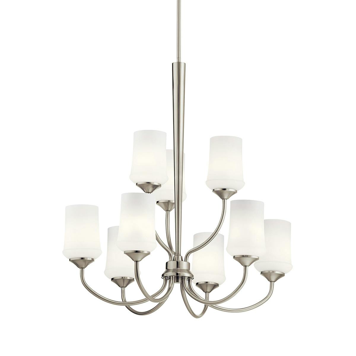 Aubrey 31.25" 2 Tier Chandelier in Nickel without the canopy on a white background
