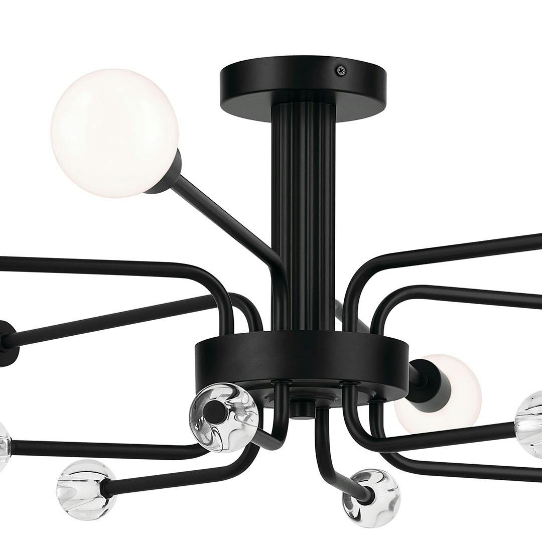 Profile of the Ocala 41.25 Inch 6 Light Flush Mount with Clear Crystal in Black on a white background