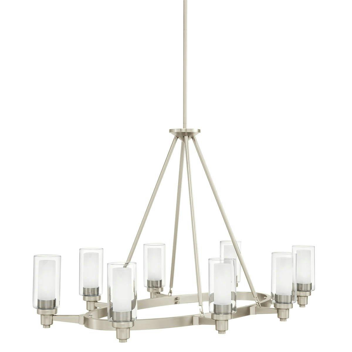 The Circolo 27"  oval chandelier Nickel on a white background